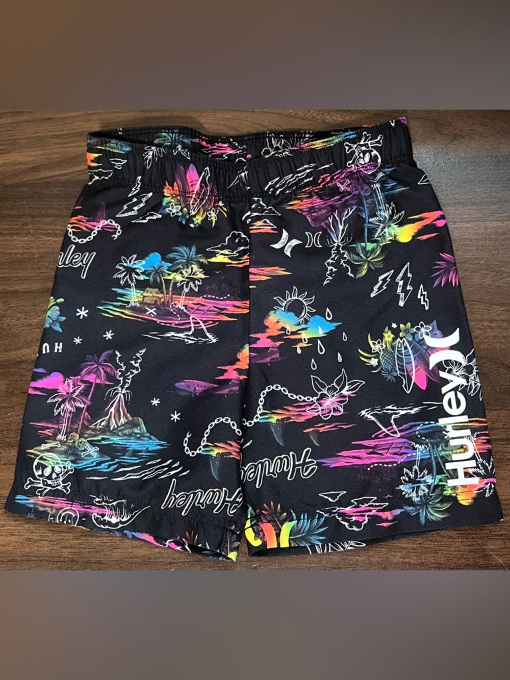 Hurley Black Swim Shorts with Neon Tropical Print